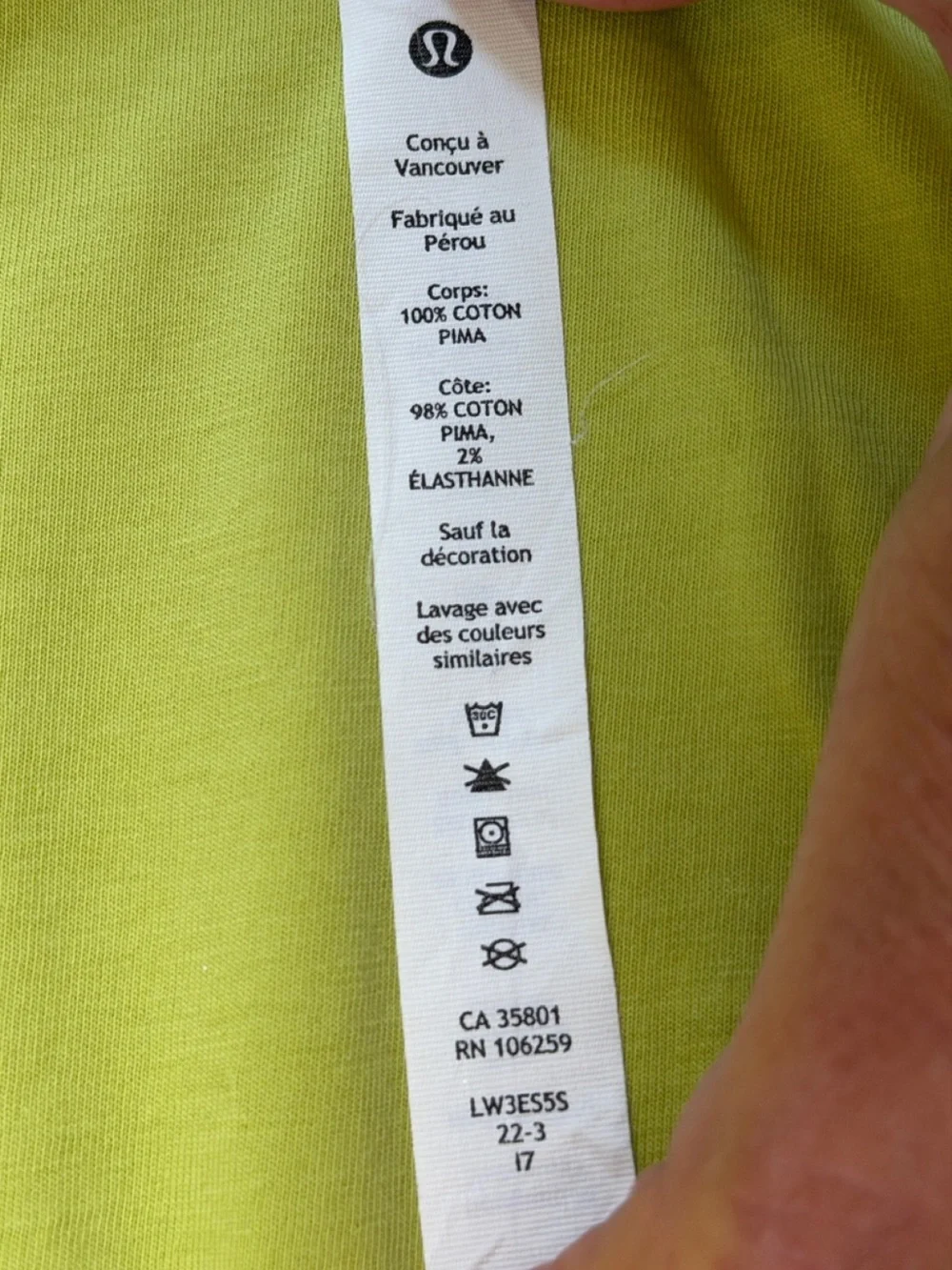 lululemon athletica All Yours Chartreuse Pima Cotton Short Sleeve Crew Tee